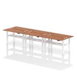 Air Back-to-Back 1400 x 600mm Height Adjustable 6 Person Bench Desk Walnut Top with Cable Ports White Frame HA01954