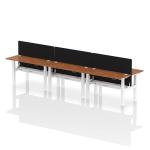 Air Back-to-Back 1400 x 600mm Height Adjustable 6 Person Bench Desk Walnut Top with Cable Ports White Frame with Black Straight Screen HA01955
