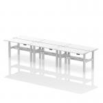 Air Back-to-Back 1400 x 600mm Height Adjustable 6 Person Office Bench Desk White Top with Cable Ports Silver Frame HA01958