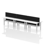 Air Back-to-Back 1400 x 600mm Height Adjustable 6 Person Bench Desk White Top with Cable Ports Silver Frame with Black Straight Screen HA01959