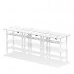 Air Back-to-Back 1400 x 600mm Height Adjustable 6 Person Office Bench Desk White Top with Cable Ports White Frame HA01960