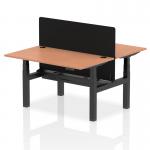 Air Back-to-Back 1400 x 800mm Height Adjustable 2 Person Office Bench Desk Beech Top with Cable Ports Black Frame with Black Straight Screen HA01963