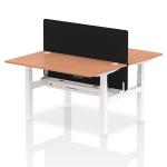 Air Back-to-Back 1400 x 800mm Height Adjustable 2 Person Bench Desk Beech Top with Cable Ports White Frame with Black Straight Screen HA01967