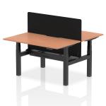 Air Back-to-Back 1400 x 800mm Height Adjustable 2 Person Bench Desk Beech Top with Scalloped Edge Black Frame with Black Straight Screen HA01969