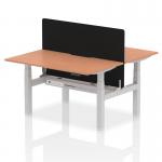 Air Back-to-Back 1400 x 800mm Height Adjustable 2 Person Office Bench Desk Beech Top with Scalloped Edge Silver Frame with Black Straight Screen HA01971