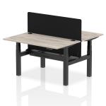 Air Back-to-Back 1400 x 800mm Height Adjustable 2 Person Bench Desk Grey Oak Top with Cable Ports Black Frame with Black Straight Screen HA01975