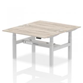 Air Back-to-Back 1400 x 800mm Height Adjustable 2 Person Office Bench Desk Grey Oak Top with Cable Ports Silver Frame HA01976