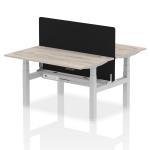 Air Back-to-Back 1400 x 800mm Height Adjustable 2 Person Bench Desk Grey Oak Top with Cable Ports Silver Frame with Black Straight Screen HA01977