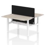 Air Back-to-Back 1400 x 800mm Height Adjustable 2 Person Bench Desk Grey Oak Top with Cable Ports White Frame with Black Straight Screen HA01979