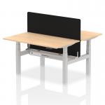 Air Back-to-Back 1400 x 800mm Height Adjustable 2 Person Office Bench Desk Maple Top with Cable Ports Silver Frame with Black Straight Screen HA01989