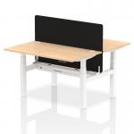 Air Back-to-Back 1400 x 800mm Height Adjustable 2 Person Office Bench Desk Maple Top with Cable Ports White Frame with Black Straight Screen HA01991