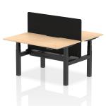 Air Back-to-Back 1400 x 800mm Height Adjustable 2 Person Bench Desk Maple Top with Scalloped Edge Black Frame with Black Straight Screen HA01993