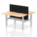 Air Back-to-Back 1400 x 800mm Height Adjustable 2 Person Bench Desk Maple Top with Scalloped Edge Silver Frame with Black Straight Screen HA01995