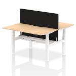 Air Back-to-Back 1400 x 800mm Height Adjustable 2 Person Bench Desk Maple Top with Scalloped Edge White Frame with Black Straight Screen HA01997