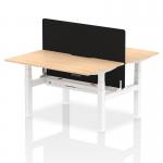 Air Back-to-Back 1400 x 800mm Height Adjustable 2 Person Office Bench Desk Maple Top with Scalloped Edge White Frame with Black Straight Screen HA01997