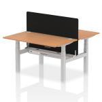 Air Back-to-Back 1400 x 800mm Height Adjustable 2 Person Bench Desk Oak Top with Cable Ports Silver Frame with Black Straight Screen HA02001