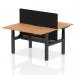 Air Back-to-Back 1400 x 800mm Height Adjustable 2 Person Office Bench Desk Oak Top with Scalloped Edge Black Frame with Black Straight Screen HA02005