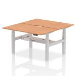 Air Back-to-Back 1400 x 800mm Height Adjustable 2 Person Bench Desk Oak Top with Scalloped Edge Silver Frame HA02006