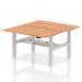 Air Back-to-Back 1400 x 800mm Height Adjustable 2 Person Office Bench Desk Oak Top with Scalloped Edge Silver Frame HA02006