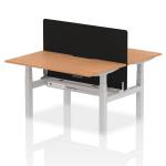 Air Back-to-Back 1400 x 800mm Height Adjustable 2 Person Bench Desk Oak Top with Scalloped Edge Silver Frame with Black Straight Screen HA02007