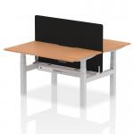 Air Back-to-Back 1400 x 800mm Height Adjustable 2 Person Office Bench Desk Oak Top with Scalloped Edge Silver Frame with Black Straight Screen HA02007