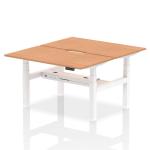 Air Back-to-Back 1400 x 800mm Height Adjustable 2 Person Bench Desk Oak Top with Scalloped Edge White Frame HA02008