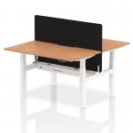 Air Back-to-Back 1400 x 800mm Height Adjustable 2 Person Office Bench Desk Oak Top with Scalloped Edge White Frame with Black Straight Screen HA02009