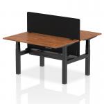 Air Back-to-Back 1400 x 800mm Height Adjustable 2 Person Office Bench Desk Walnut Top with Cable Ports Black Frame with Black Straight Screen HA02011