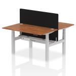 Air Back-to-Back 1400 x 800mm Height Adjustable 2 Person Bench Desk Walnut Top with Cable Ports Silver Frame with Black Straight Screen HA02013