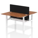 Air Back-to-Back 1400 x 800mm Height Adjustable 2 Person Bench Desk Walnut Top with Cable Ports White Frame with Black Straight Screen HA02015