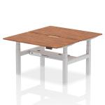 Air Back-to-Back 1400 x 800mm Height Adjustable 2 Person Bench Desk Walnut Top with Scalloped Edge Silver Frame HA02018