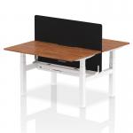 Air Back-to-Back 1400 x 800mm Height Adjustable 2 Person Office Bench Desk Walnut Top with Scalloped Edge White Frame with Black Straight Screen HA02021