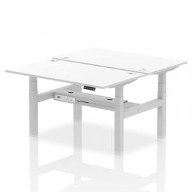 Air Back-to-Back 1400 x 800mm Height Adjustable 2 Person Office Bench Desk White Top with Cable Ports Silver Frame HA02024