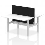 Air Back-to-Back 1400 x 800mm Height Adjustable 2 Person Office Bench Desk White Top with Cable Ports Silver Frame with Black Straight Screen HA02025