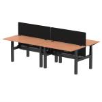 Air Back-to-Back 1400 x 800mm Height Adjustable 4 Person Bench Desk Beech Top with Cable Ports Black Frame with Black Straight Screen HA02035