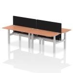 Air Back-to-Back 1400 x 800mm Height Adjustable 4 Person Bench Desk Beech Top with Cable Ports Silver Frame with Black Straight Screen HA02037