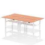 Air Back-to-Back 1400 x 800mm Height Adjustable 4 Person Bench Desk Beech Top with Cable Ports White Frame HA02038