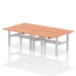 Air Back-to-Back 1400 x 800mm Height Adjustable 4 Person Bench Desk Beech Top with Scalloped Edge Silver Frame HA02042