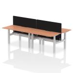 Air Back-to-Back 1400 x 800mm Height Adjustable 4 Person Bench Desk Beech Top with Scalloped Edge Silver Frame with Black Straight Screen HA02043