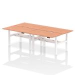 Air Back-to-Back 1400 x 800mm Height Adjustable 4 Person Bench Desk Beech Top with Scalloped Edge White Frame HA02044