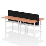 Air Back-to-Back 1400 x 800mm Height Adjustable 4 Person Bench Desk Beech Top with Scalloped Edge White Frame with Black Straight Screen HA02045