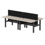 Air Back-to-Back 1400 x 800mm Height Adjustable 4 Person Bench Desk Grey Oak Top with Cable Ports Black Frame with Black Straight Screen HA02047