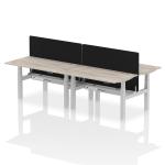 Air Back-to-Back 1400 x 800mm Height Adjustable 4 Person Bench Desk Grey Oak Top with Cable Ports Silver Frame with Black Straight Screen HA02049