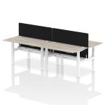 Air Back-to-Back 1400 x 800mm Height Adjustable 4 Person Bench Desk Grey Oak Top with Cable Ports White Frame with Black Straight Screen HA02051