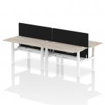 Air Back-to-Back 1400 x 800mm Height Adjustable 4 Person Bench Desk Grey Oak Top with Cable Ports White Frame with Black Straight Screen HA02051