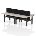 Air Back-to-Back 1400 x 800mm Height Adjustable 4 Person Bench Desk Grey Oak Top with Scalloped Edge Black Frame with Black Straight Screen HA02053