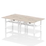 Air Back-to-Back 1400 x 800mm Height Adjustable 4 Person Bench Desk Grey Oak Top with Scalloped Edge White Frame HA02056