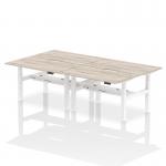 Air Back-to-Back 1400 x 800mm Height Adjustable 4 Person Bench Desk Grey Oak Top with Scalloped Edge White Frame HA02056