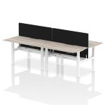 Air Back-to-Back 1400 x 800mm Height Adjustable 4 Person Bench Desk Grey Oak Top with Scalloped Edge White Frame with Black Straight Screen HA02057