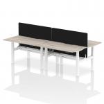 Air Back-to-Back 1400 x 800mm Height Adjustable 4 Person Bench Desk Grey Oak Top with Scalloped Edge White Frame with Black Straight Screen HA02057